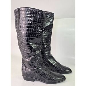 VTG Bally Women's Crocodile Leather Boots Size 9 Black Alligator Shoes RARE